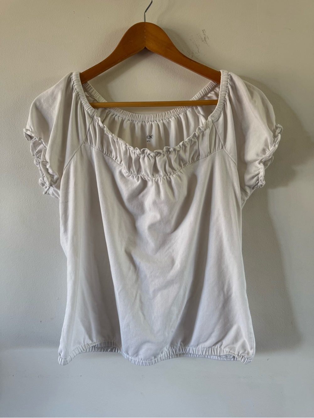 Cleo White Ruched Puffed Sleeve Top Women’s M Cotton Ruffle Cottagecore Layering